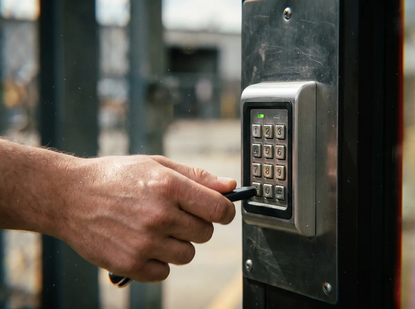 Access control keypad and card reader on commercial door