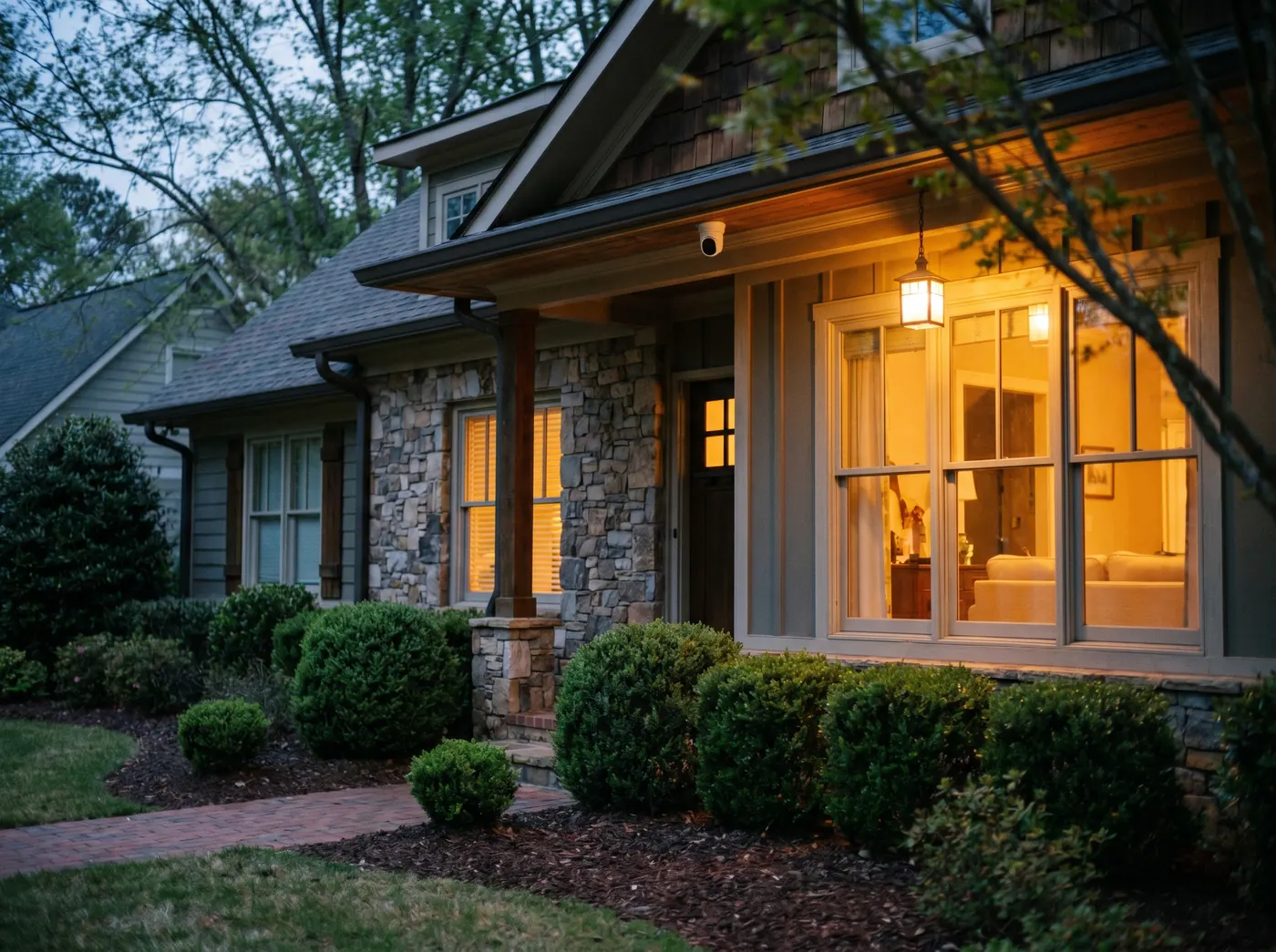 Residential outdoor security camera installation on home exterior